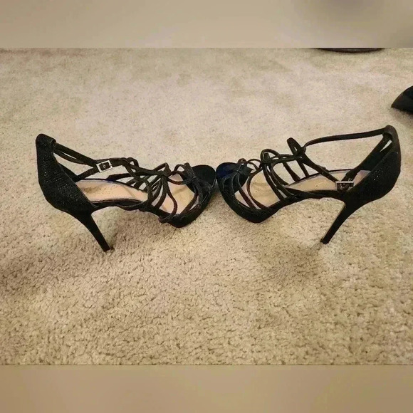 Jewel Badgley MischKa Black Sparkle Strappy Heels Size 8 - Picture 4 of 7